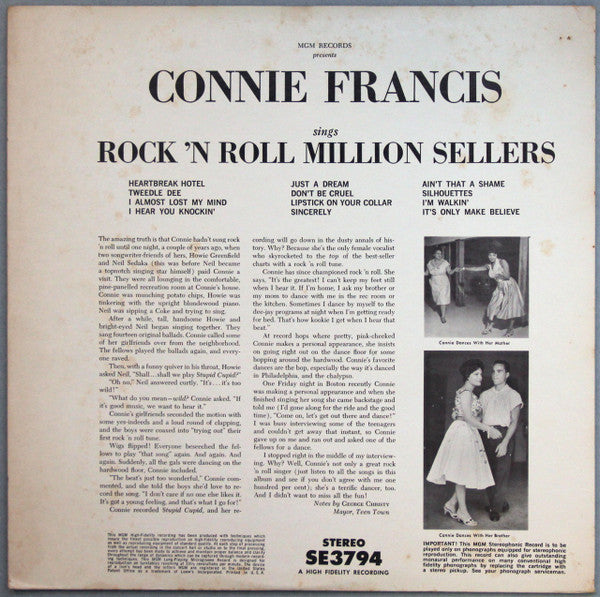 Connie Francis Sings Rock N  Roll Million Sellers on Sale